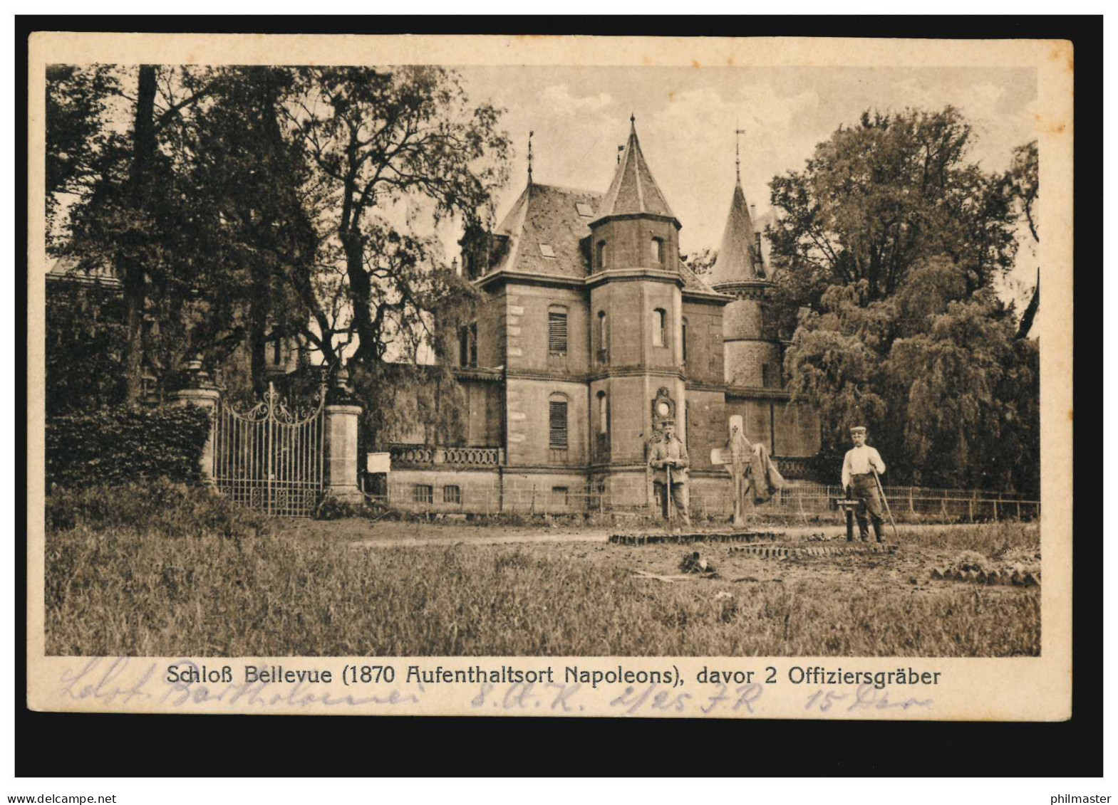 AK Schloss Bellevue (1870 Aufenthalt Napoleons) Davor 2 Offiziersgräber, 23.5.16 - Sonstige & Ohne Zuordnung