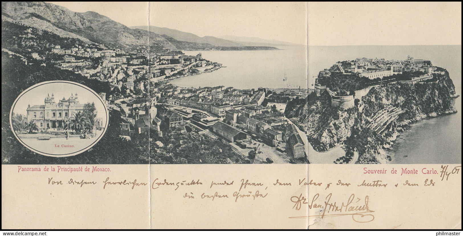 AK Fürstentum Monaco: Dreiteiliges Panorma (gefaltet) Mit Casino, 8.4.1901 - Altri & Non Classificati