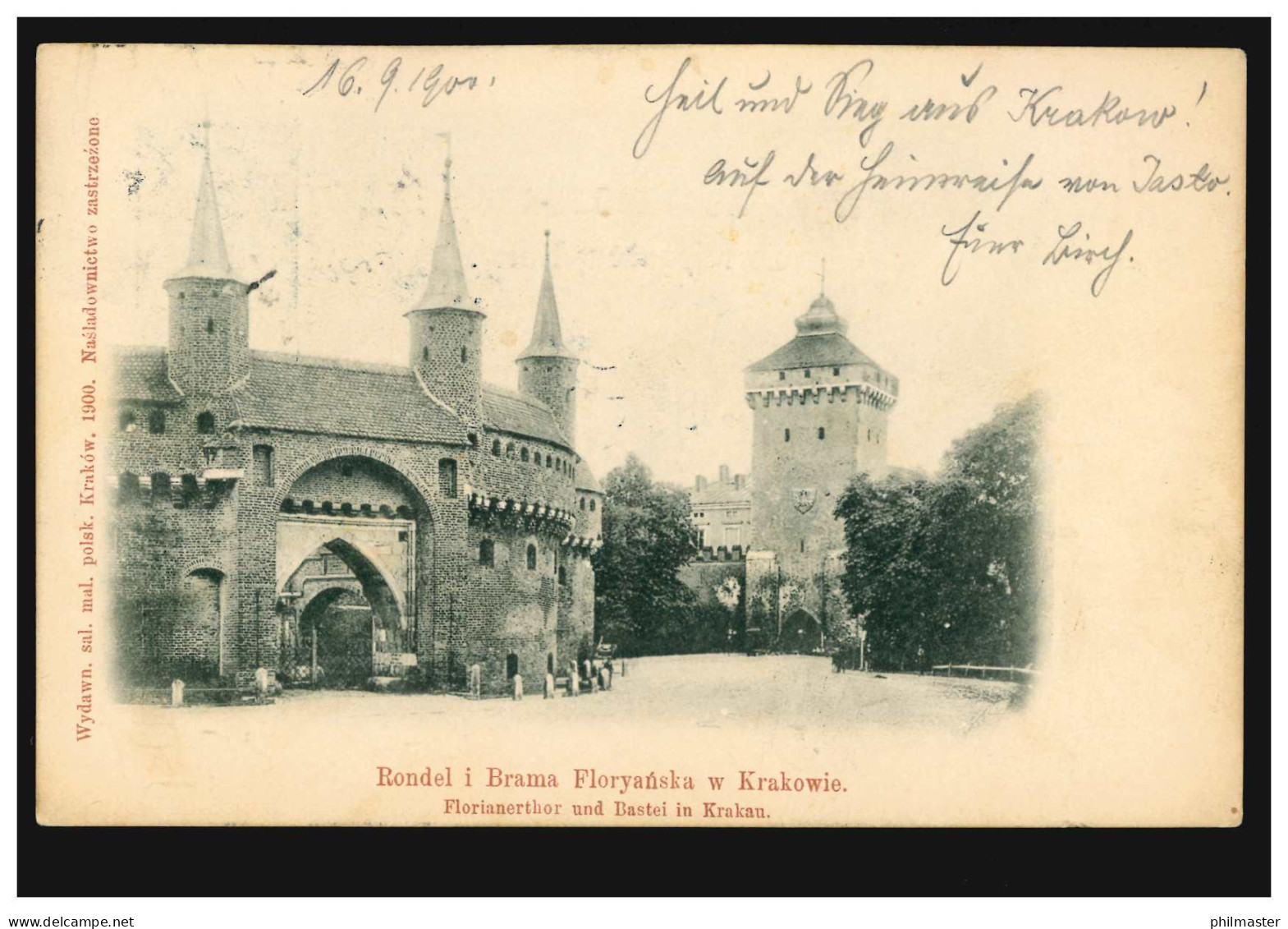 Polen AK Krakau: Florianstor/Florianertor Und Bastei, 16.9.00 Nach MÜNCHEN 17.9. - Autres & Non Classés