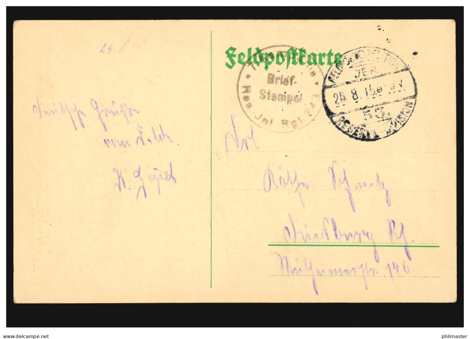 Belgien AK Roulers: Deutsches Heldendenkmal 1. August 1915, Feldpost 25.8.1915 - Altri & Non Classificati