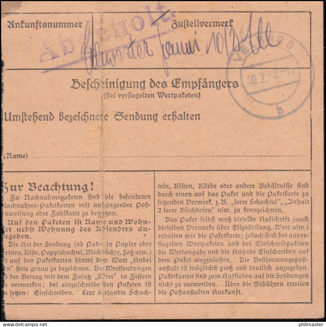 957 Arbeiter 80 Pf Als EF Auf Paketkarte SELB 3.2.1948 Nach VELBURG 10.2.48 - Sonstige & Ohne Zuordnung