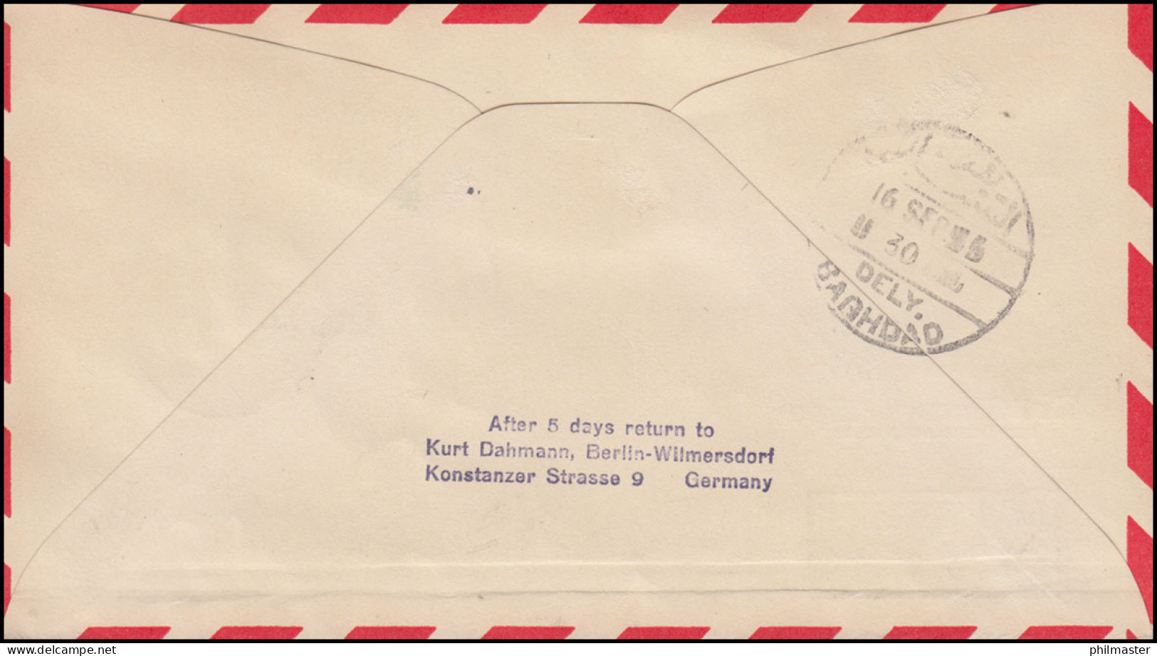 Eröffnungsflug Der Lufthansa Nach Bagdad 12.9.1956 Brief BERLIN 10.9.56 - Primeros Vuelos