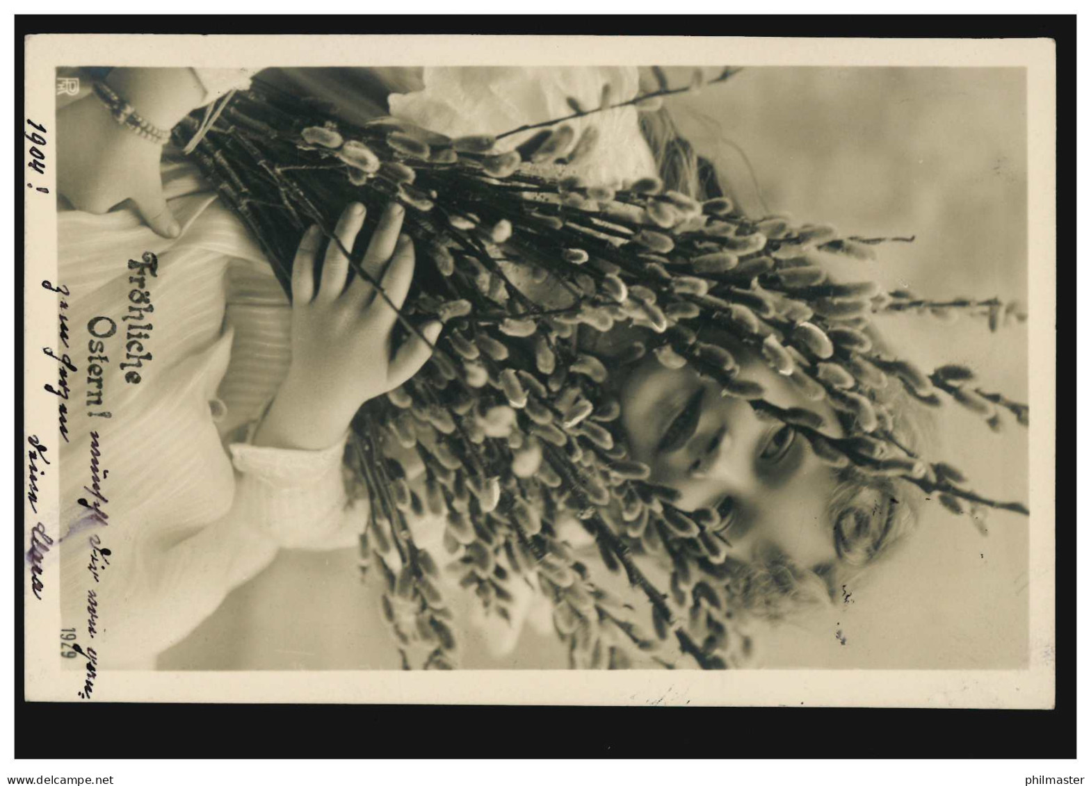 Foto-AK Ostern: Mädchen Mit Weidenkätzchen, UNTERMERZBACH Nach KELHEIM 1.4.1904 - Sonstige & Ohne Zuordnung