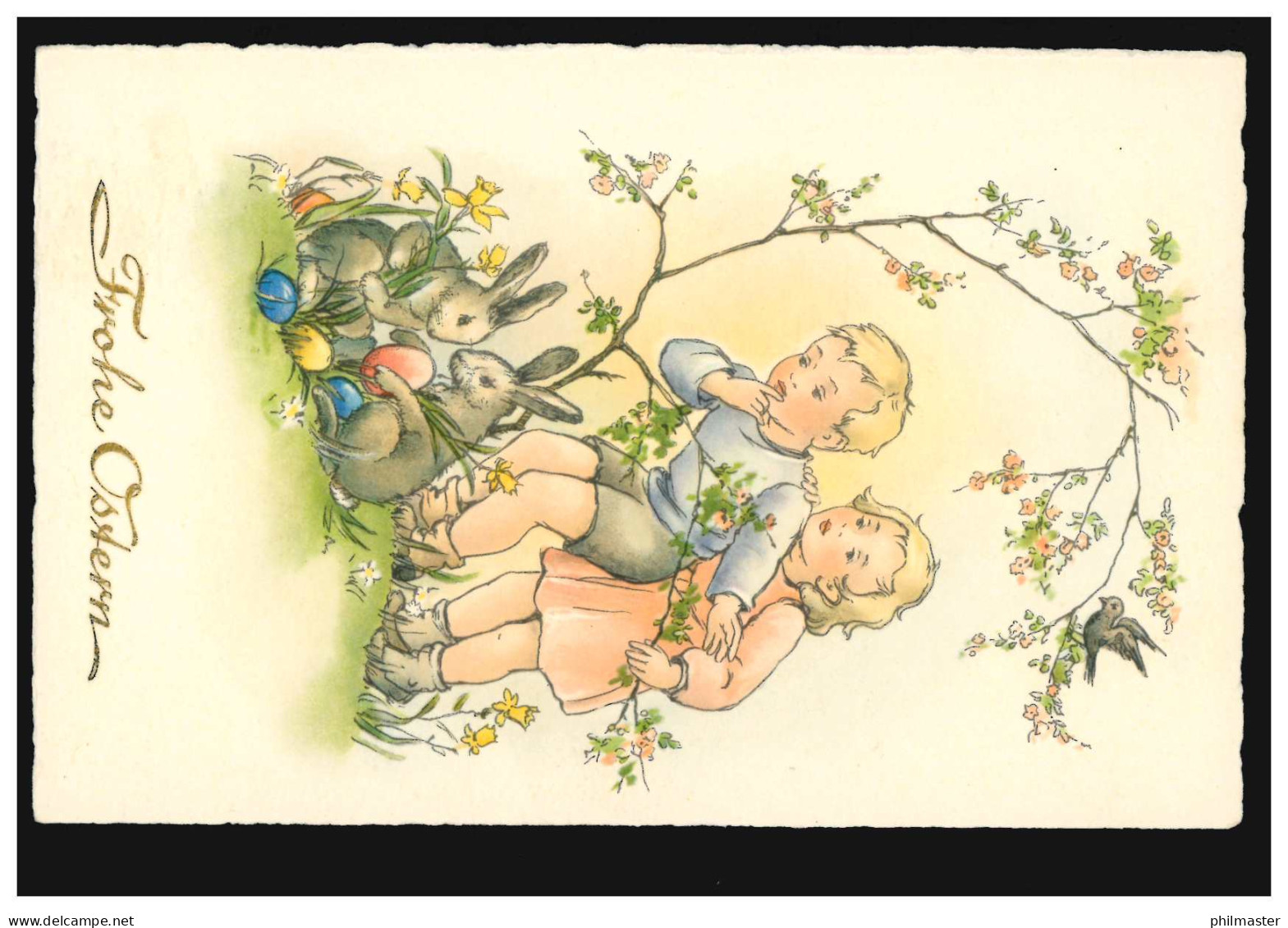 AK Ostern: Kinder Beobachten Hasen Ostereierverstecken, Ungebraucht, Um 1925  - Andere & Zonder Classificatie