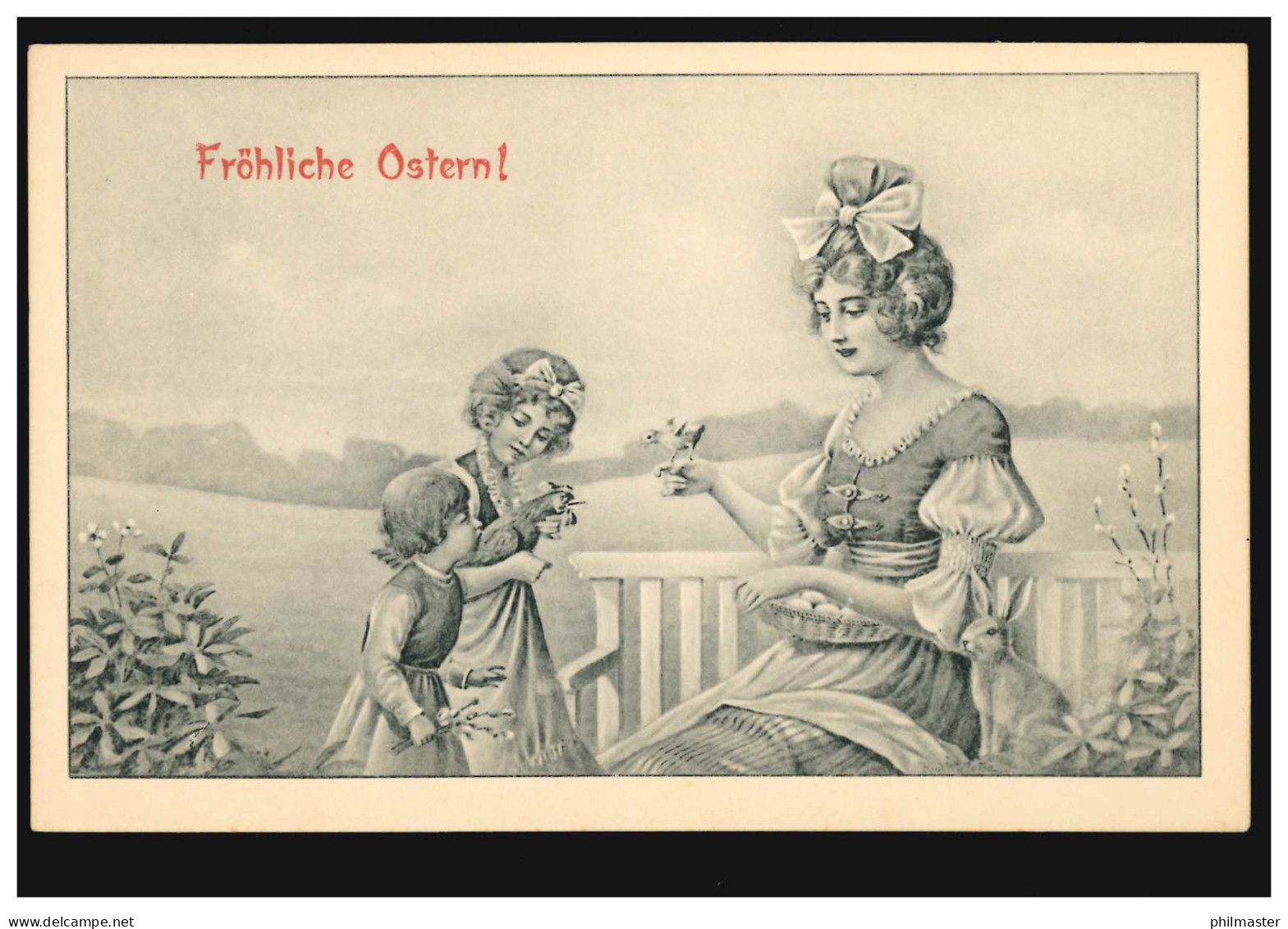 AK Ostern: Familie Mit Küken Und Hase, Ungebraucht, Um 1899 - Autres & Non Classés