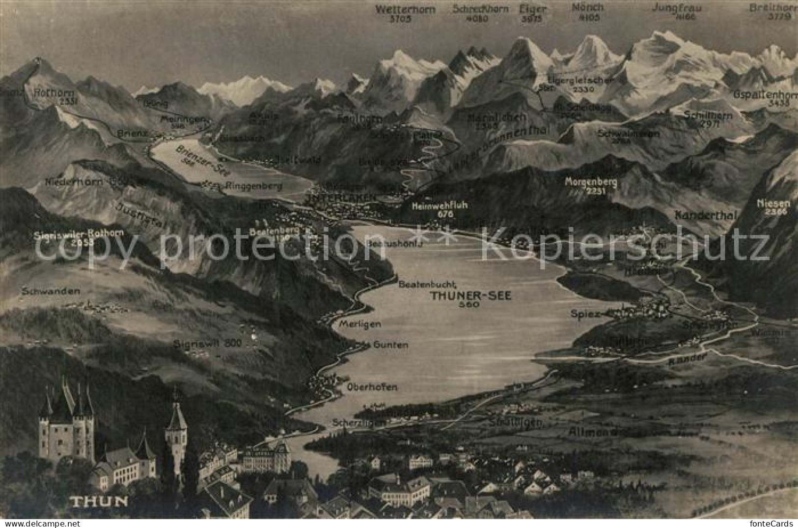 13195288 Thun BE Panoramakarte Mit Thunersee Thun BE - Sonstige & Ohne Zuordnung