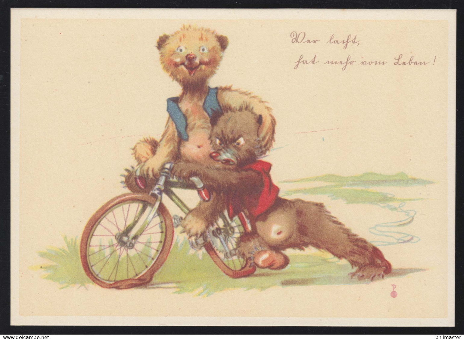 Humor-AK Wer Läuft Hat Mehr Vom Leben! Bären Beim Fahrradfahren, Ungebraucht - Humor