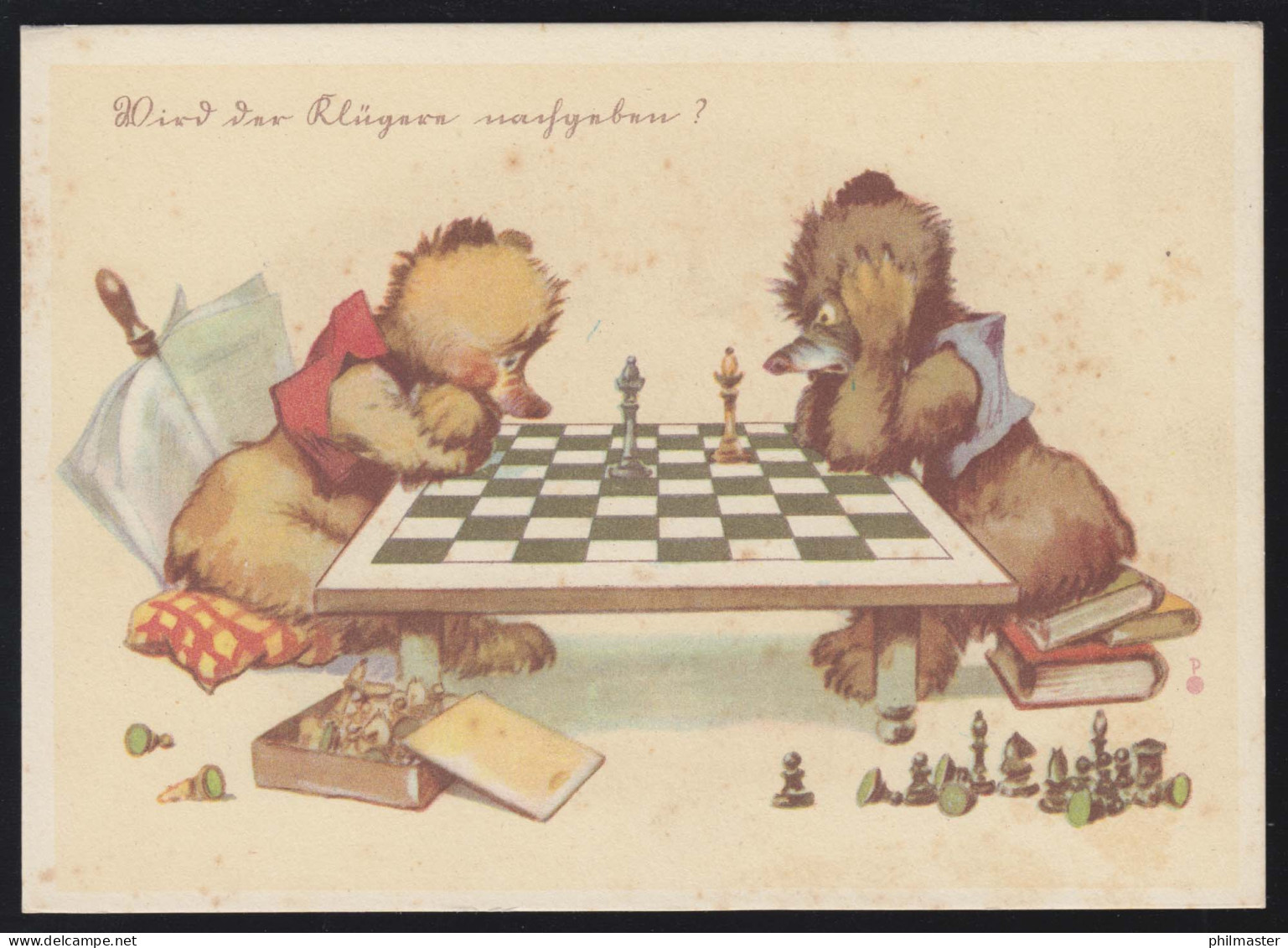 Humor-AK Wird Der Klügere Nachgeben? Bären Beim Schach, Ungebraucht, Um 1920 - Humor