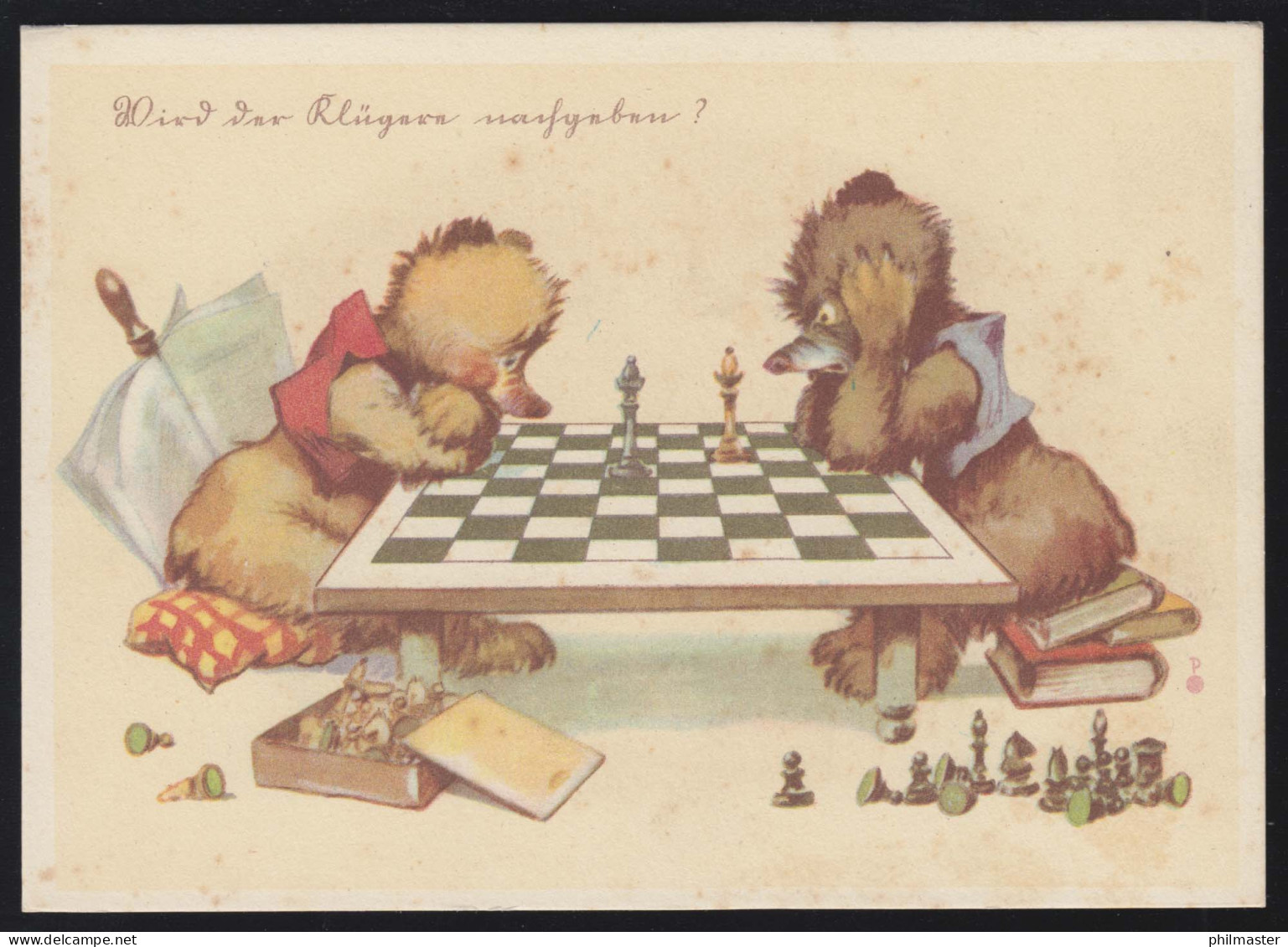 Humor-AK Wird Der Klügere Nachgeben? Bären Beim Schach, Ungebraucht, Um 1920 - Humour