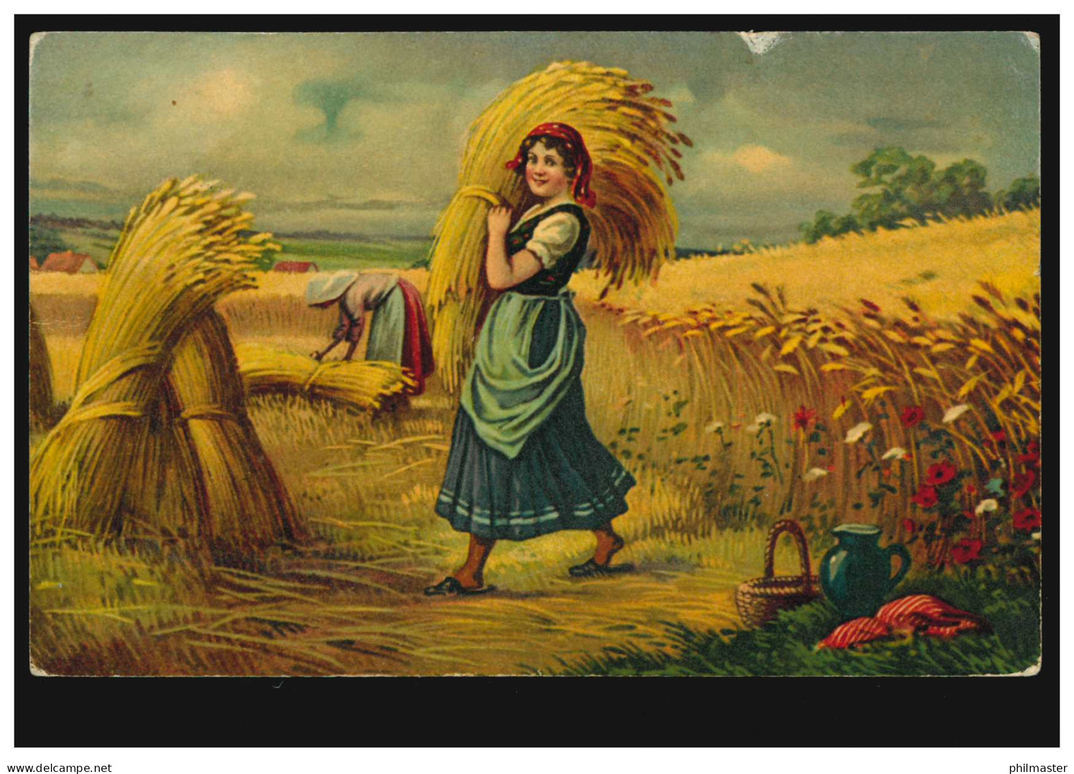 AK Landschwirtschaft: Zwei Frauen Bei Der Getreideernte Und Garbenbinden, 1917 - Sonstige & Ohne Zuordnung