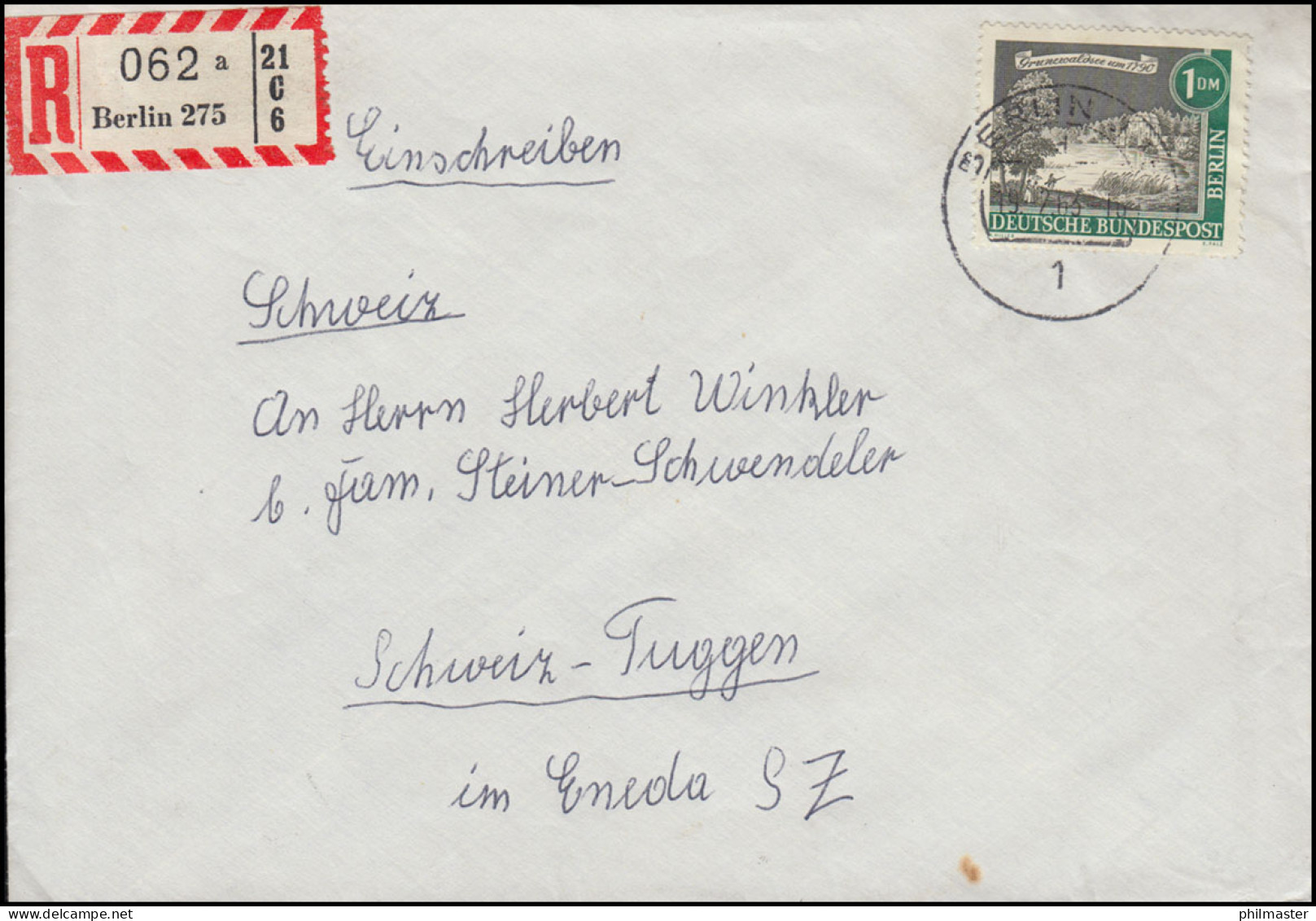 229 Alt-Berlin Grunewaldsee 1,- DM Auslandsbrief BERLIN 19.2.1963 In Die Schweiz - Brieven En Documenten