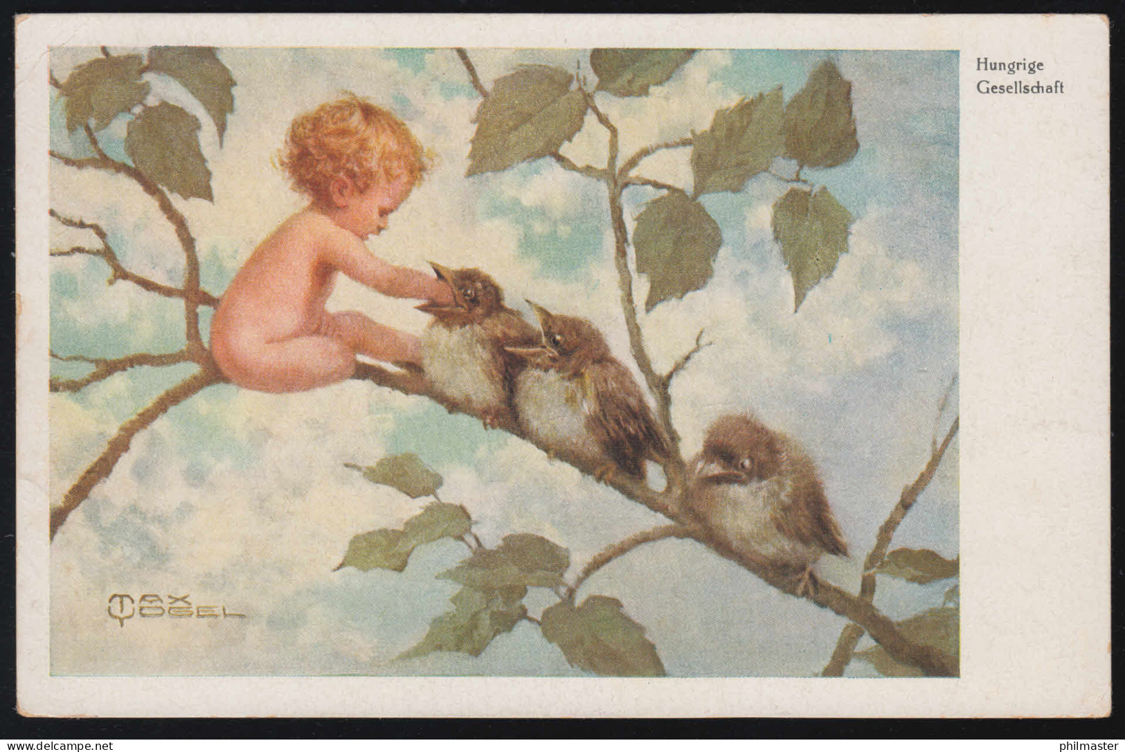 Tiere-AK Max Vogel: Hungrige Gesellschaft - Kind Mit Spatzen, Beschriftet 1936 - Birds