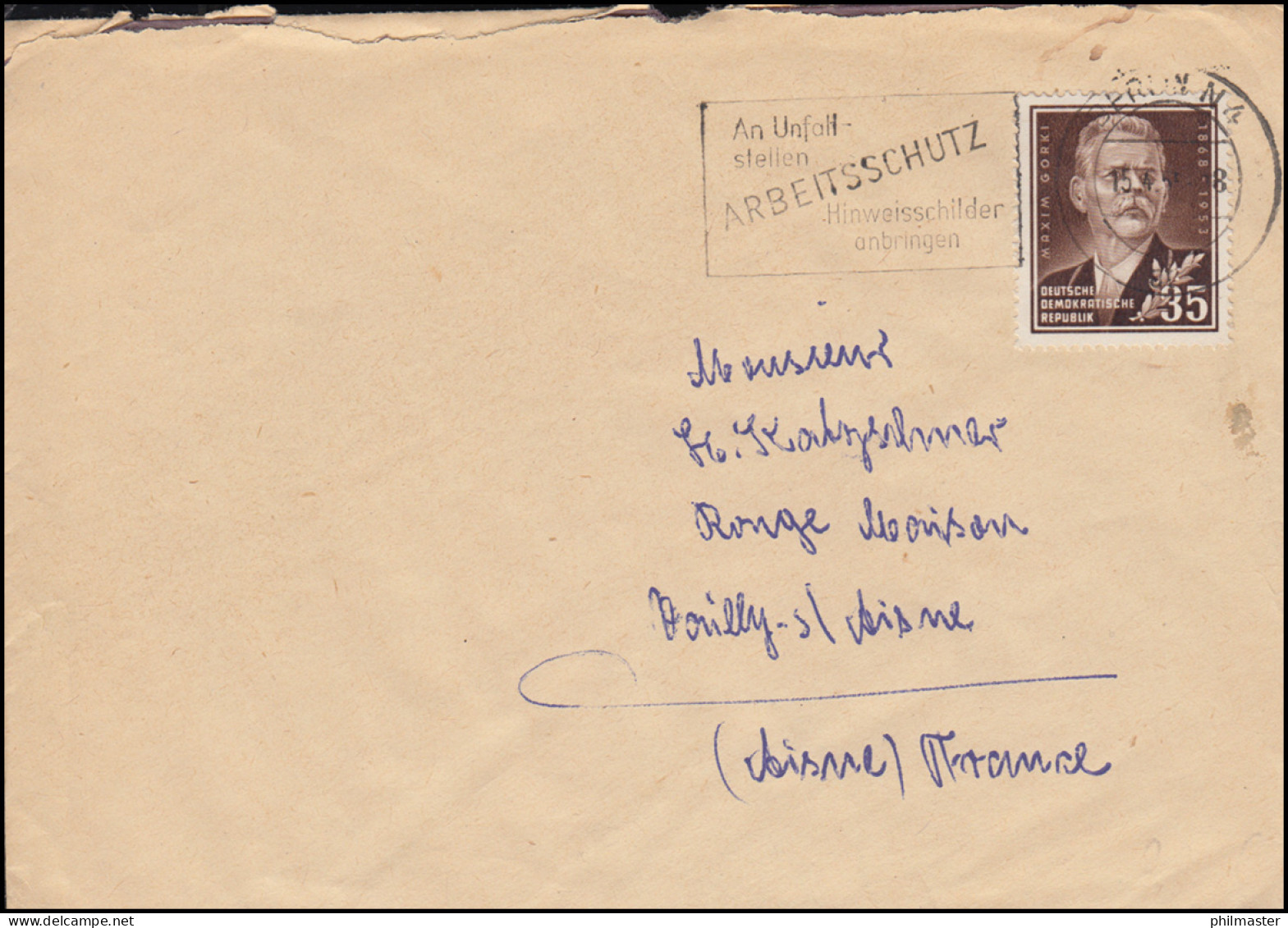 354 Maxim Gorki 35 Pf. Portogerechte EF Auf Brief BERLIN 15.4.53 Nach Frankreich - Writers