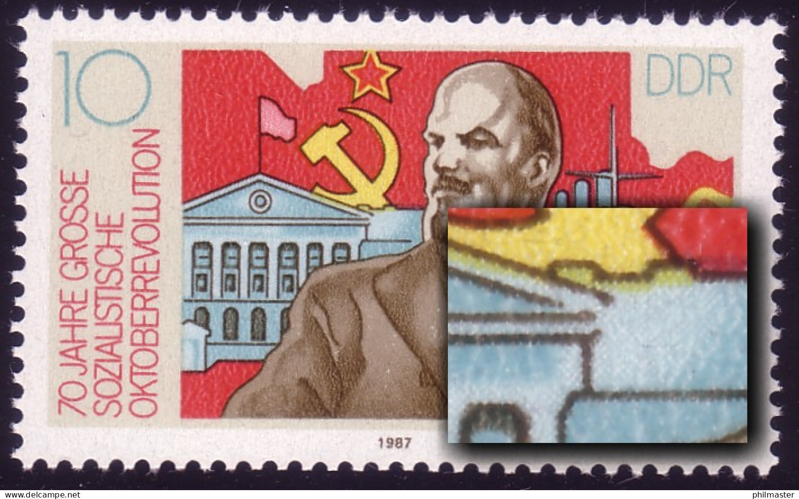 3130I Oktoberrevolution 10 Pf: Rechte Spitze Des Giebels Offen, Feld 18 ** - Variedades Y Curiosidades