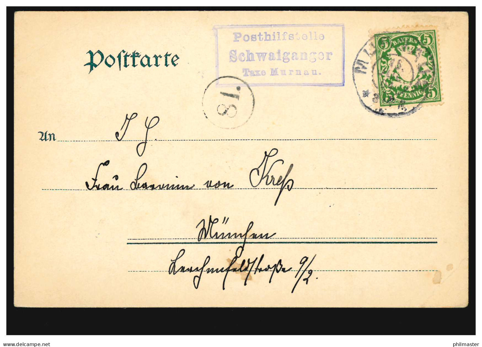Landpost-Stempel Posthilfstelle Schwaiganger Taxe Murnau 16.7.1904 Auf AK - Briefe U. Dokumente
