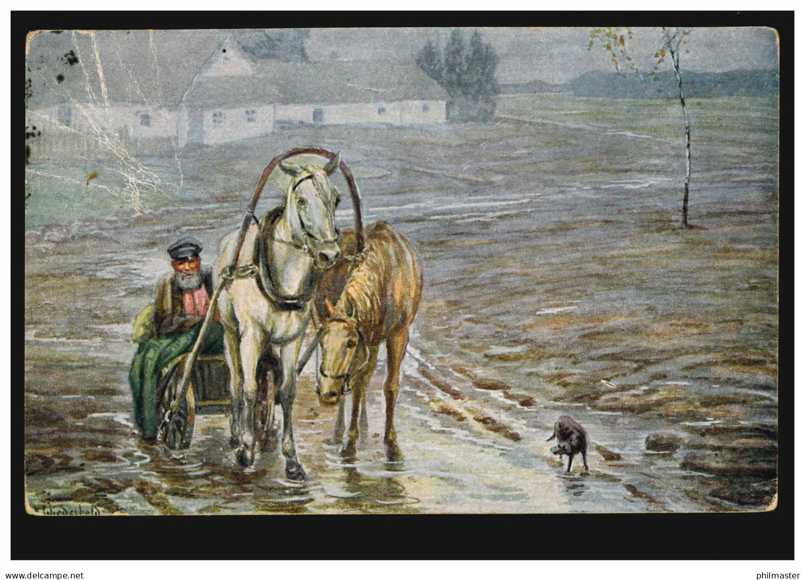 Künstler-AK Wiederhold: Schneemelze - Russisches Pferdegespann, Gelaufen 1925 - Sonstige & Ohne Zuordnung