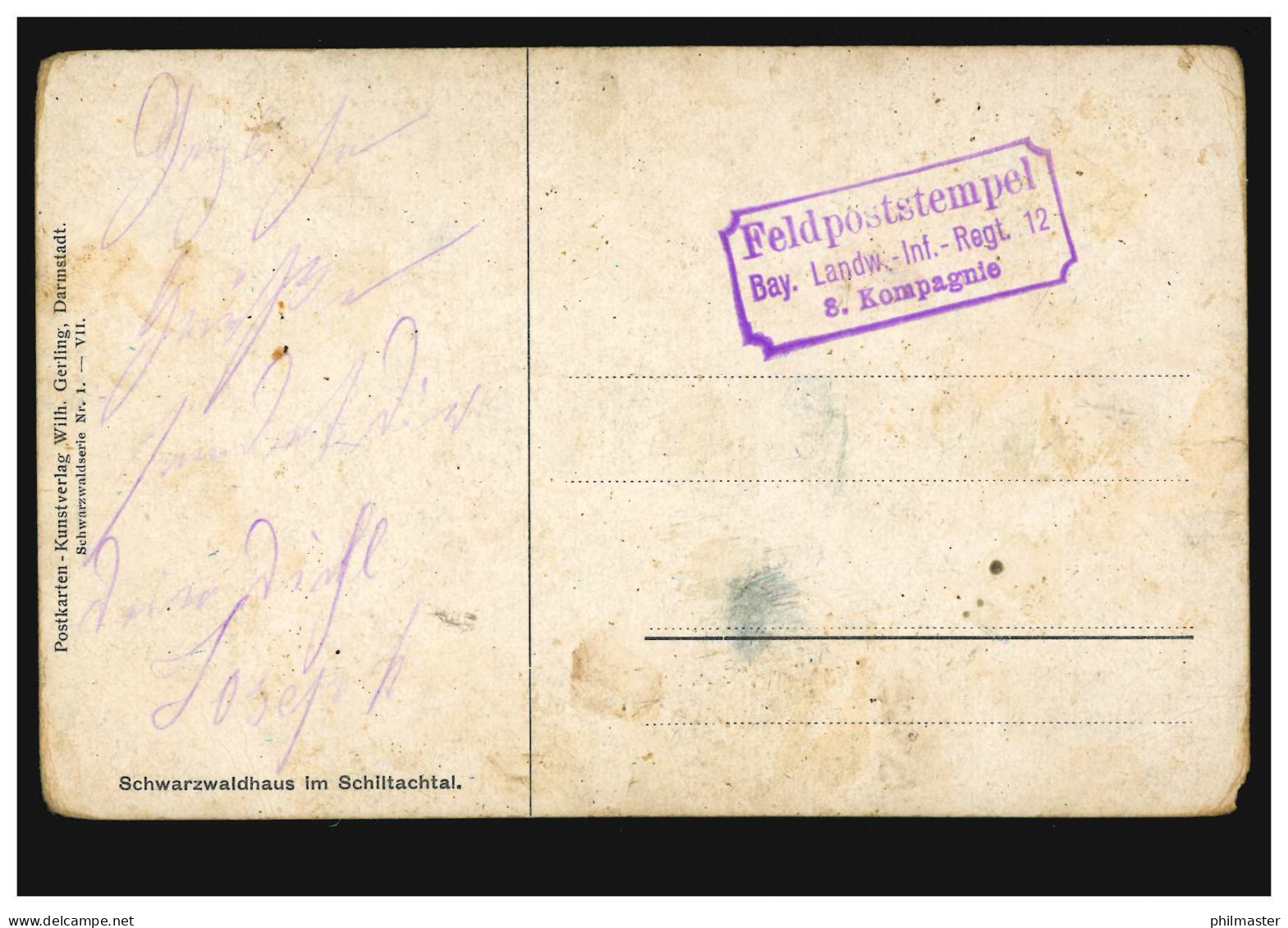 Künstler-AK Schwarzwaldhaus Im Schiltachtal Mit Rinderherde, Feldpost 1914/1918 - Other & Unclassified