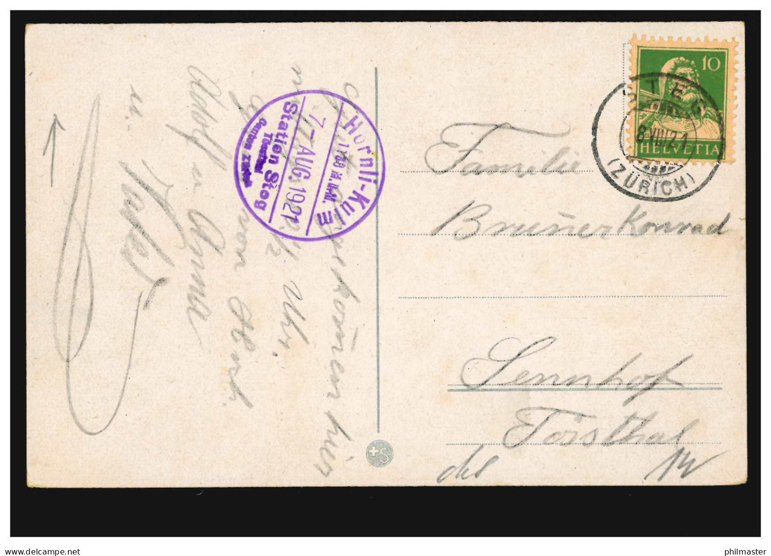 Schweiz AK Hörnli-Kulm 1135 M (Zürcher Oberland), STEG (ZÜRICH) 8.8.1921 - Other & Unclassified