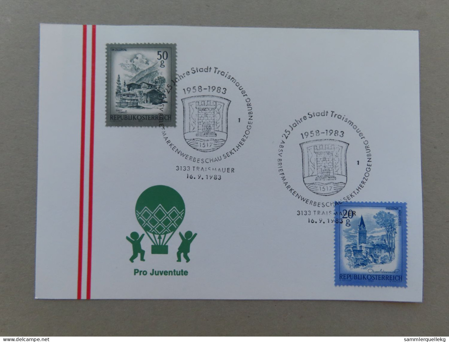 Österreich Pro Juventute - Mit Sonderstempel 16. 9. 1983 Treismauern, 25 Jahre Stadt Treismauern (Nr.1085) - Altri & Non Classificati