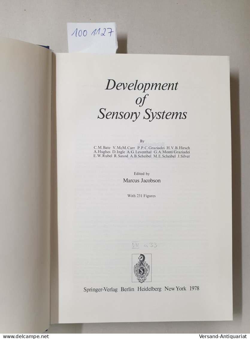 Handbook Of Sensory Physiology : Volume IX : Development Of Sensory Systems : - Sonstige & Ohne Zuordnung