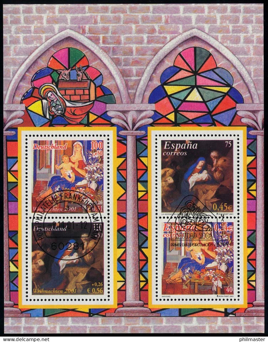 Block 56I Weihnachten 2001, Versandstelle Frankfurt/Main 8.11.2001 & ESSt Madrid - Used Stamps