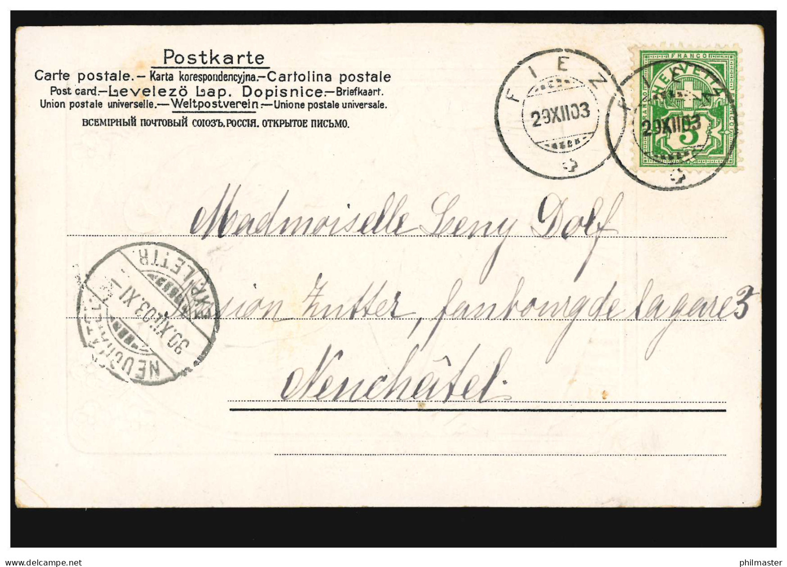 Ansichtskarte Neujahr Mädchenbildnis Mit Schleifen Im Haar, FIEZ 29.12.1903 - Nouvel An