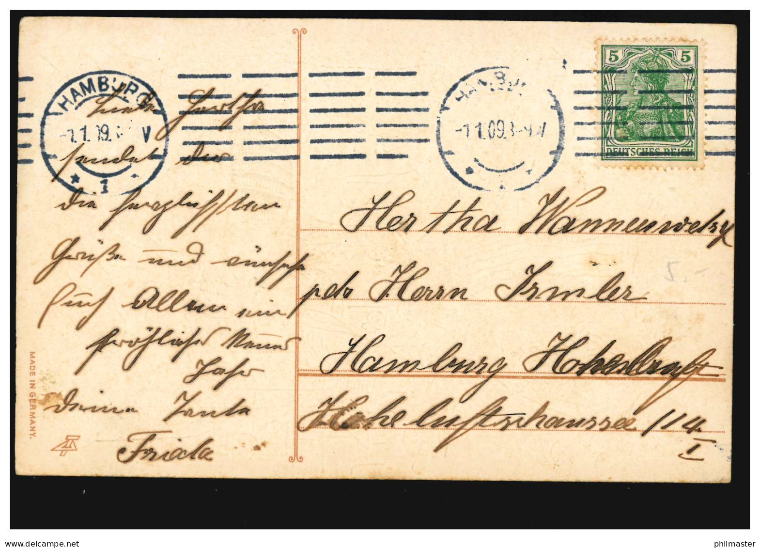 Ansichtskarte Neujahr Express-Bote Bringt Rosen Und Geschenke, HAMBURG 1.1.1909 - New Year