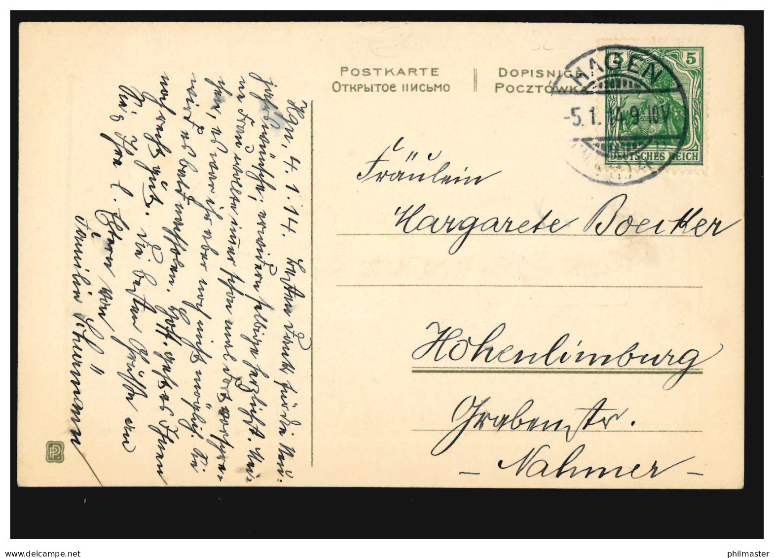 Ansichtskarte Neujahr Verschneiter Briefkasten Mit Brieftauben, HAGEN 5.1.1914 - Nieuwjaar