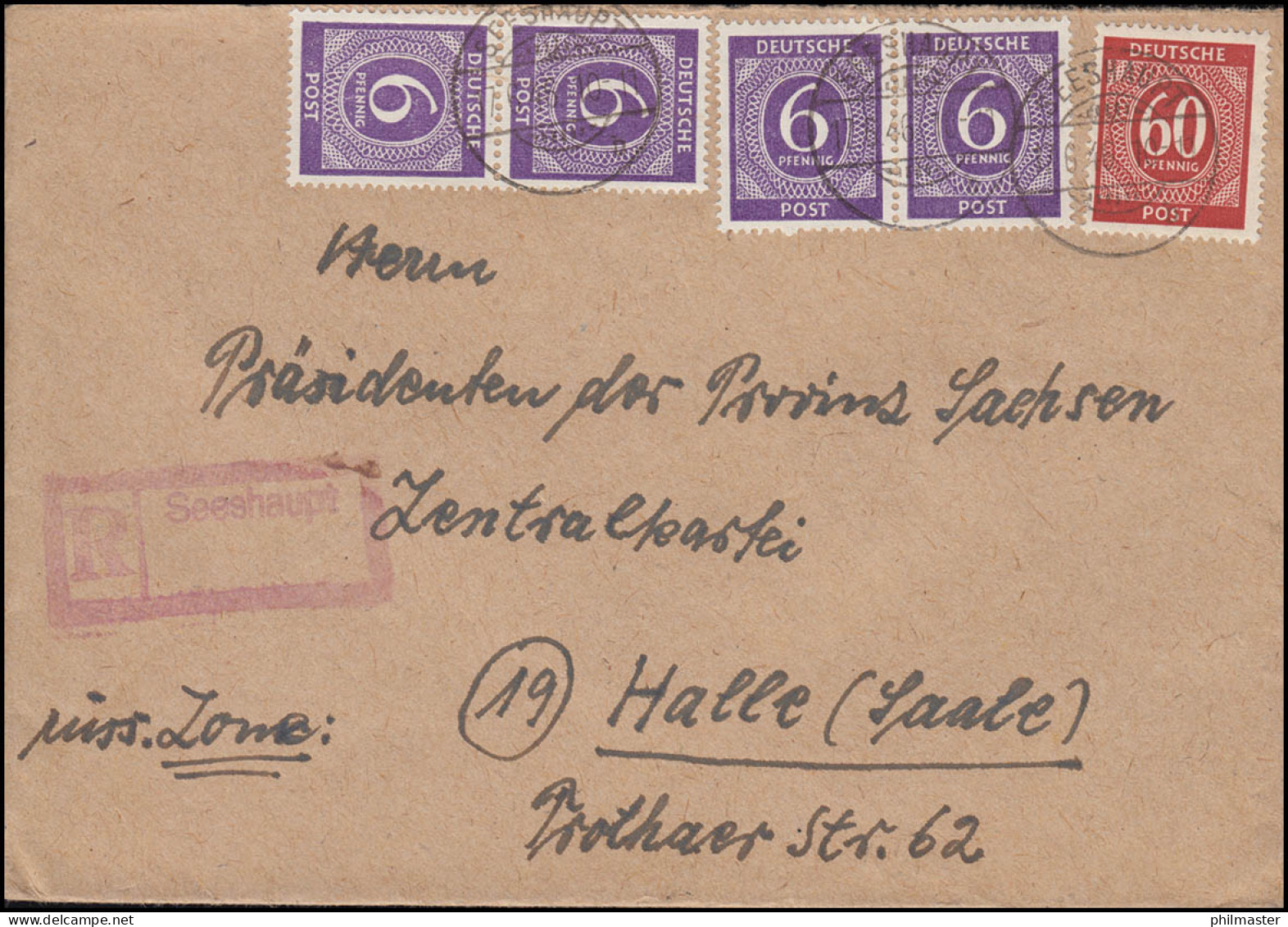 916+933 Ziffern-MiF Auf R-Brief Mit Not-R-Stempel SEESHAUPT 17.6.1946  - Otros & Sin Clasificación