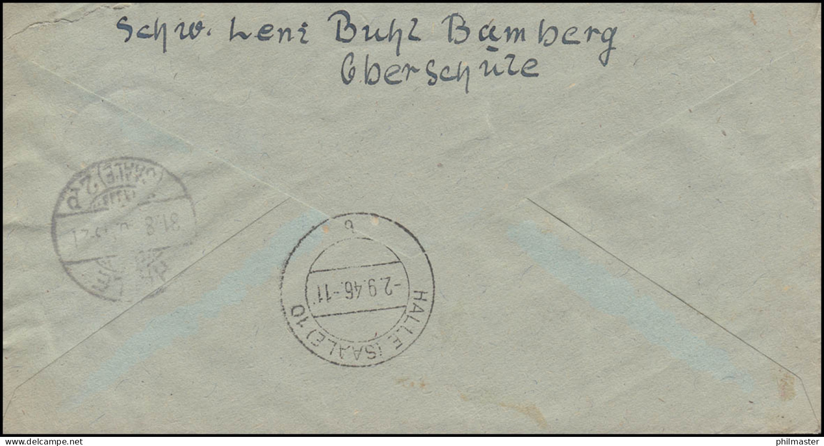 Ziffern-Frankatur Auf R-Brief Not-R-Stempel BAMBERG 24.8.46 Nach HALLE/SAALE - Altri & Non Classificati