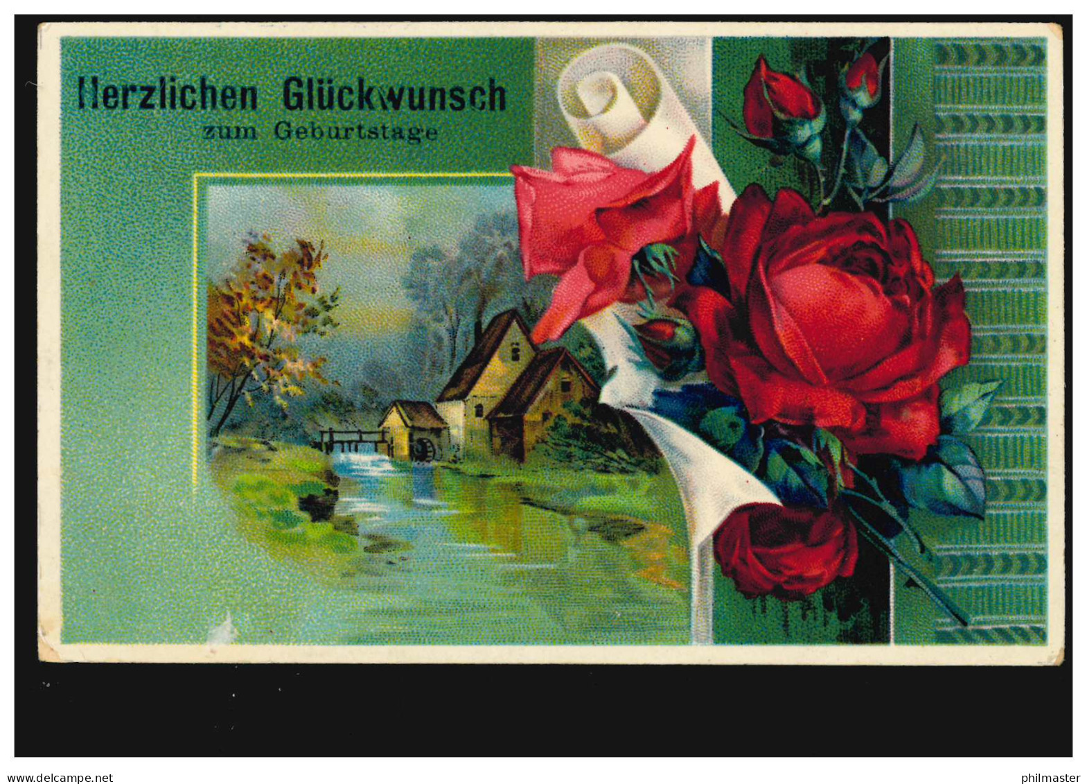 Bahnpost BINGEN-WORMS 22.5.1913 Auf AK Glückwünsche Geburtstag Rosen Wassermühle - Otros & Sin Clasificación