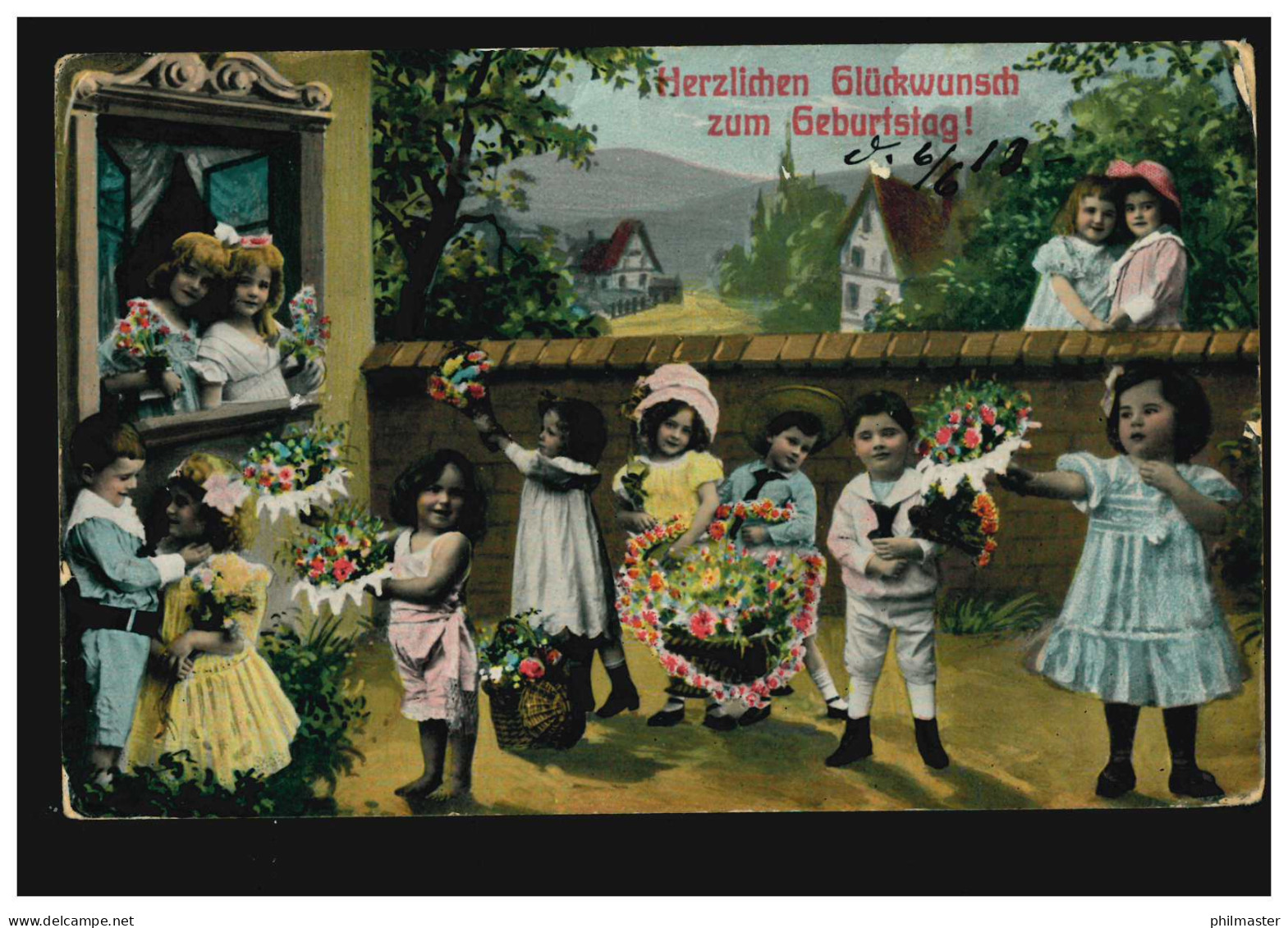 AK Glückwünsche Kinder Bringen Geburtstagskind Blumen, ERFURT 6.6.1913 - Altri & Non Classificati