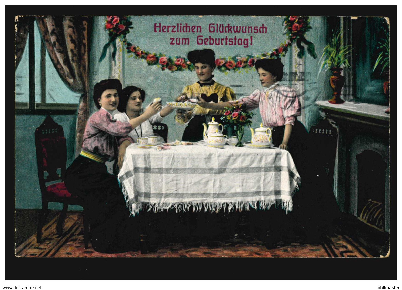 AK Glückwünsche Geburtstag Frauen Am Kaffeetisch, HAMBURG 9.5.1911 - Autres & Non Classés