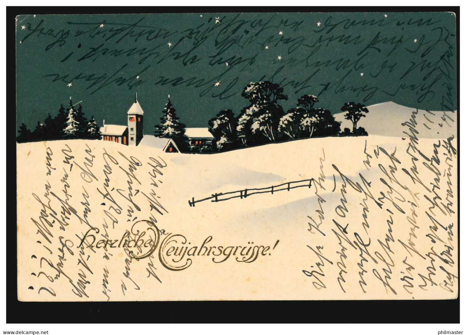 Ansichtskarte Neujahr Winterlandschaft Mit Kirche Bei Nacht, RÜSTRINGEN 10.11917 - Neujahr