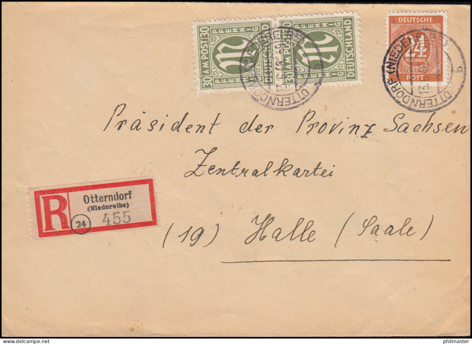 29 AM-Post 30 Pf Mit 925 Kontrollrat MiF R-Brief OTTENDORF (NIEDERELBE) 13.6.46 - Otros & Sin Clasificación