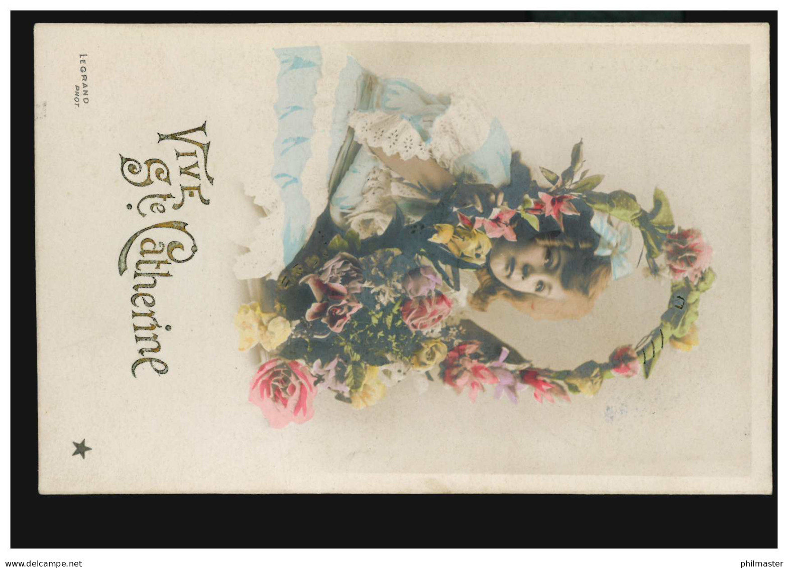 Ansichtskarte Vornamen: Vive Ste. Catherine Mädchenkopf Im Blumenoval LILLE 1907 - Prénoms