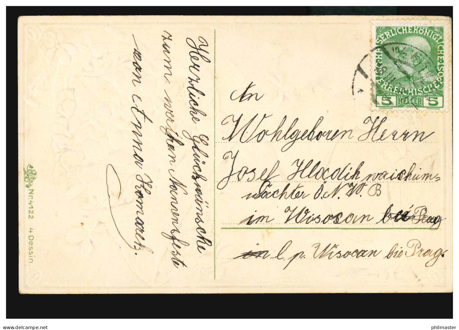 Ansichtskarte Vornamen: Hoch Josef! Veilchen Mit Weinglas, WIEN 18.3.1909 - Firstnames