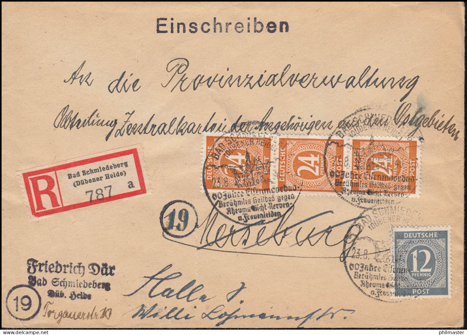 920+925 Ziffer-MiF R-Brief SSt BAD SCHMIEDEBERG (DÜBENER HEIDE) 23.8.1946 - Otros & Sin Clasificación