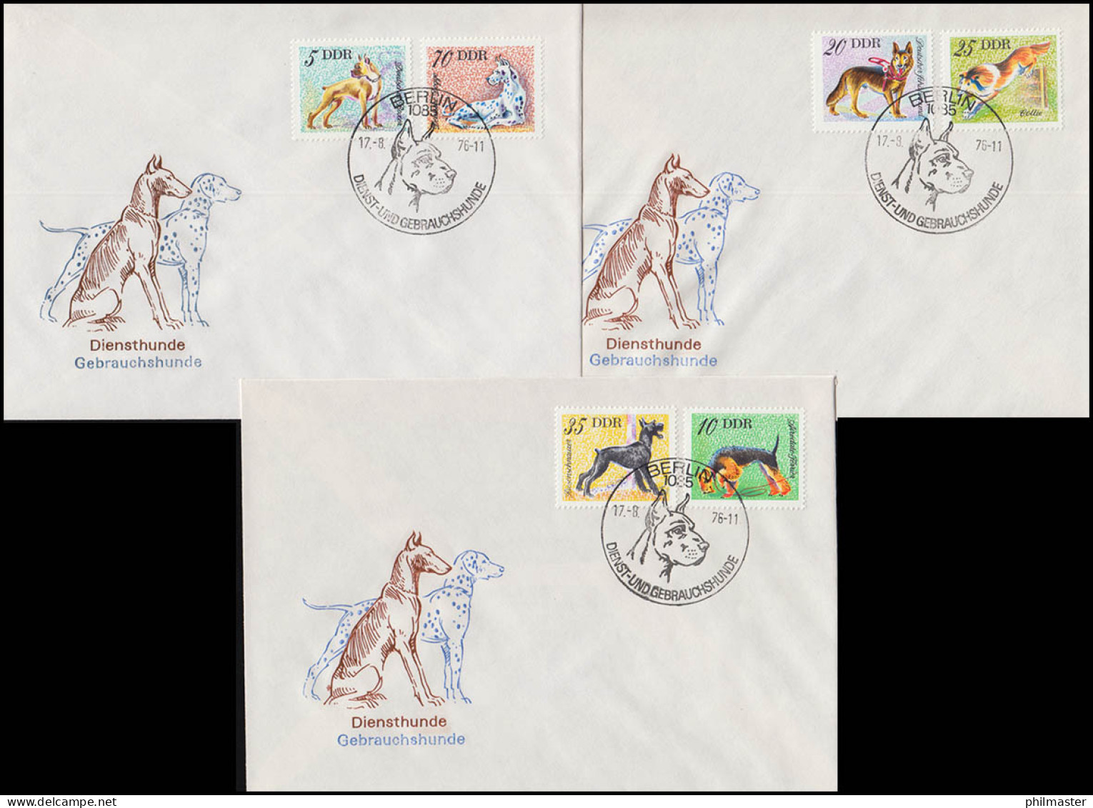 2155-2160 Hunderassen Diensthunde Gebrauchshunde 1976 - Satz Auf FDC 1 Bis FDC 3 - Cartas & Documentos