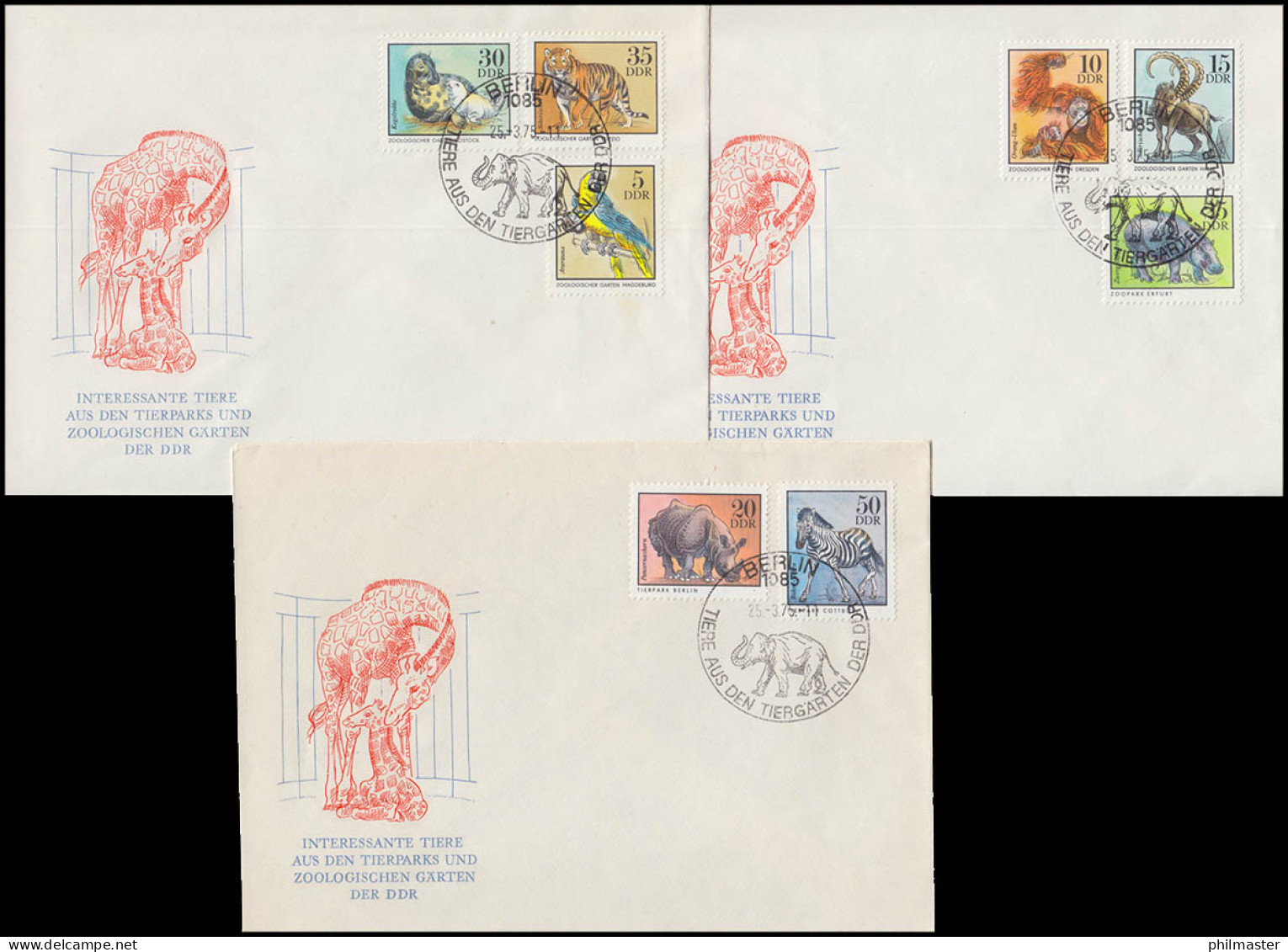 2030-2037 Tiere Aus Tierparks Und Zoo's Der DDR 1975 - Satz Auf FDC 1 Bis FDC 3 - Briefe U. Dokumente