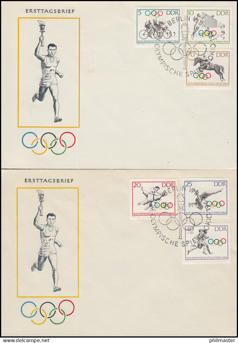 1033-1038 Olympia: Olympische Sommerspiele Tokio 1964, Satz Auf FDC 1 Und FDC 2 - Briefe U. Dokumente