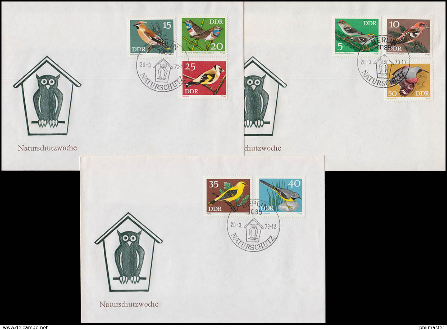 1834-1841 Naturschutzwoche: Geschützte Singvögel 1973 - Satz Auf FDC 1 Bis FDC 3 - Lettres & Documents