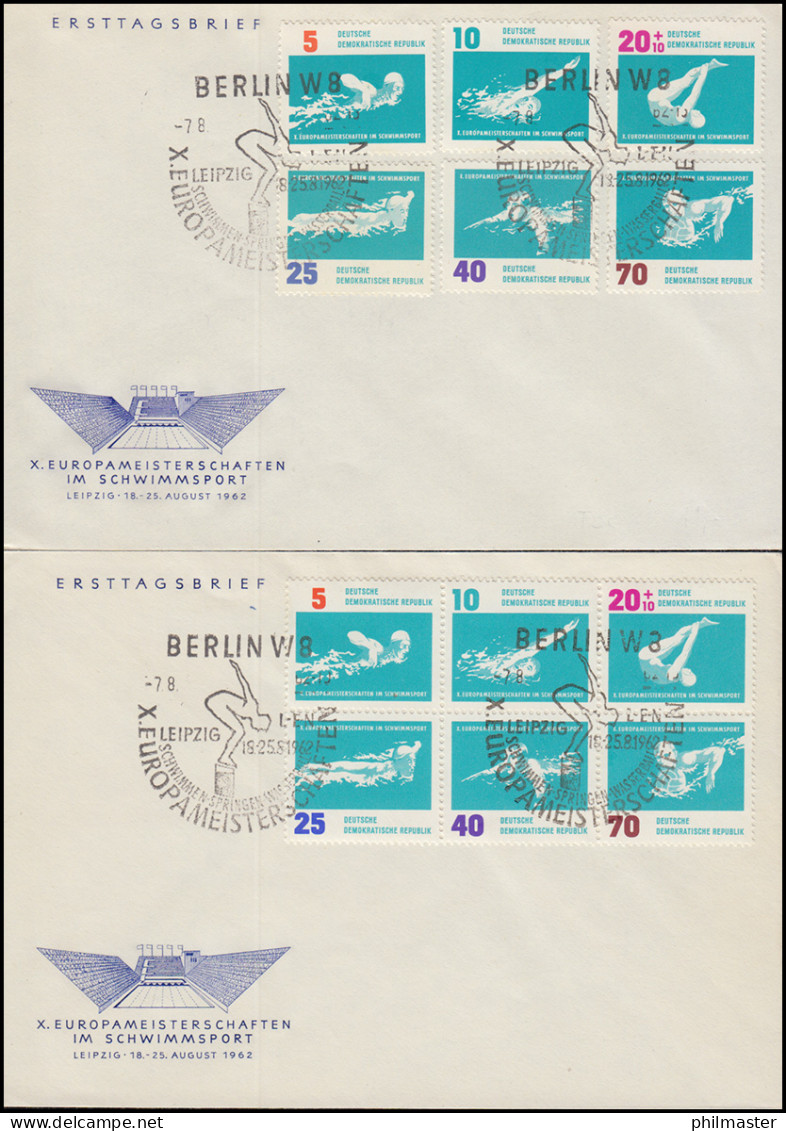 907-912 Und 907-912ZD Schwimm-EM 1962 - Satz Auf FDC Und Zusammendruck Auf FDC - Briefe U. Dokumente