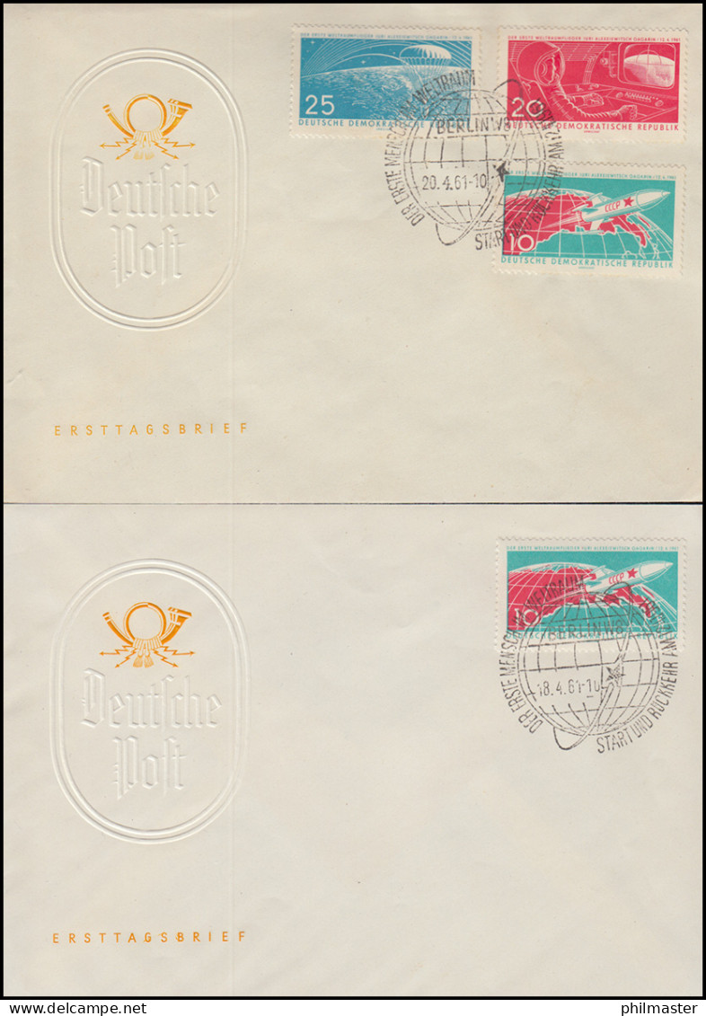 822-824 Erster Bemannter Weltraumflug 18./20.4.1961- Satz Auf FDC 1 Und FDC 2 - Lettres & Documents