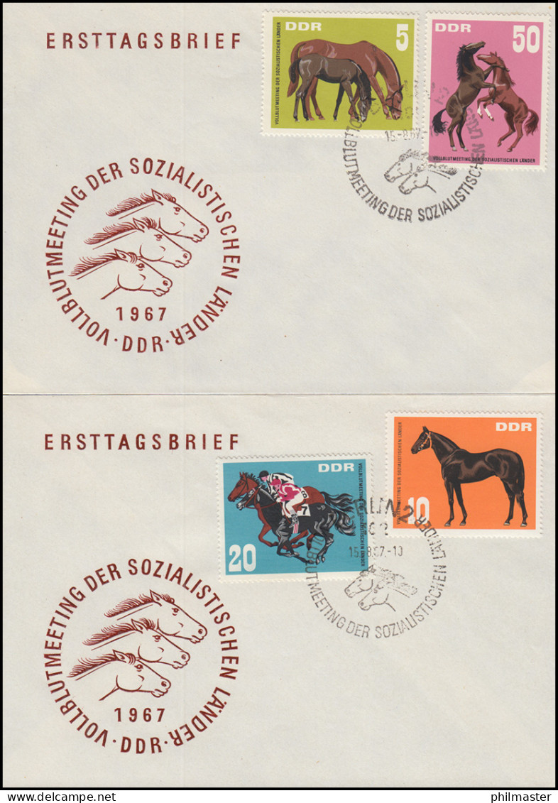 1302-1305 Pferde: Vollblutmeeting Sozialistischer Länder, Satz Auf FDC 1 + FDC 2 - Briefe U. Dokumente