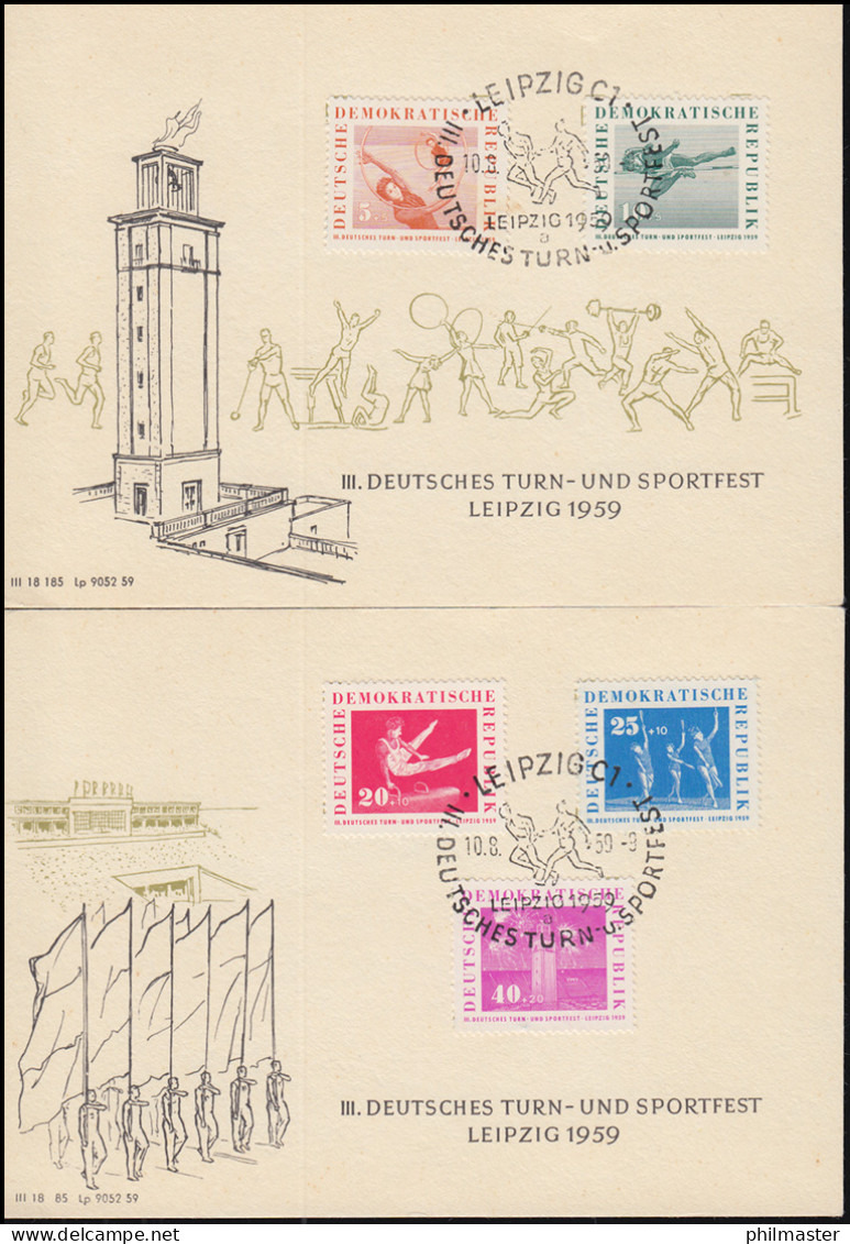 707-711 Turn- Und Sportfest 1959 - Satz Auf 2 Maximumkarten ESSt LEIPZIG 10.8.59 - Lettres & Documents