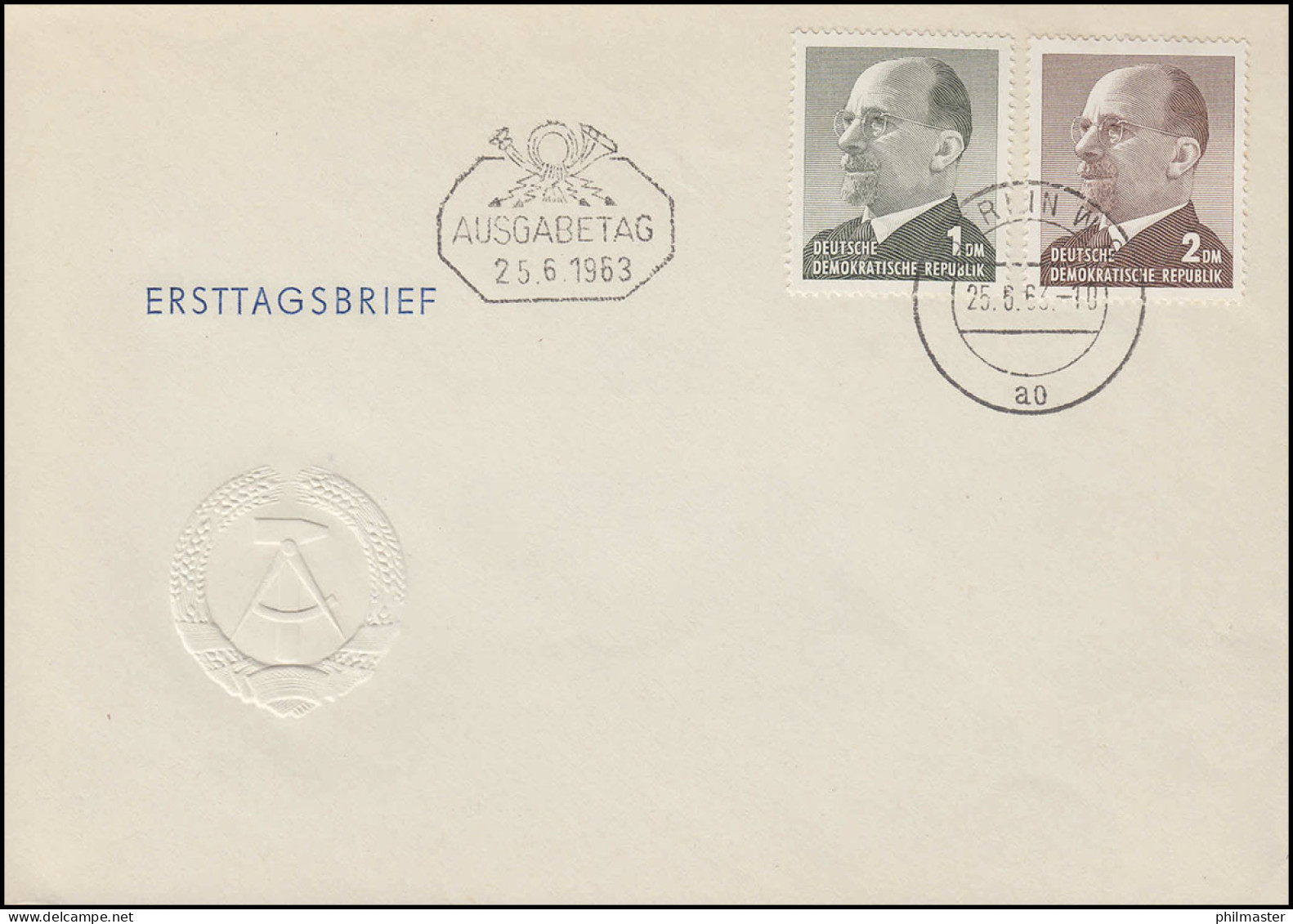 968-969 Ulbricht 1 DM Und 2 DM 1963: Satz Auf Schmuck-FDC ET-O BERLIN Ao 25.6.63 - Brieven En Documenten