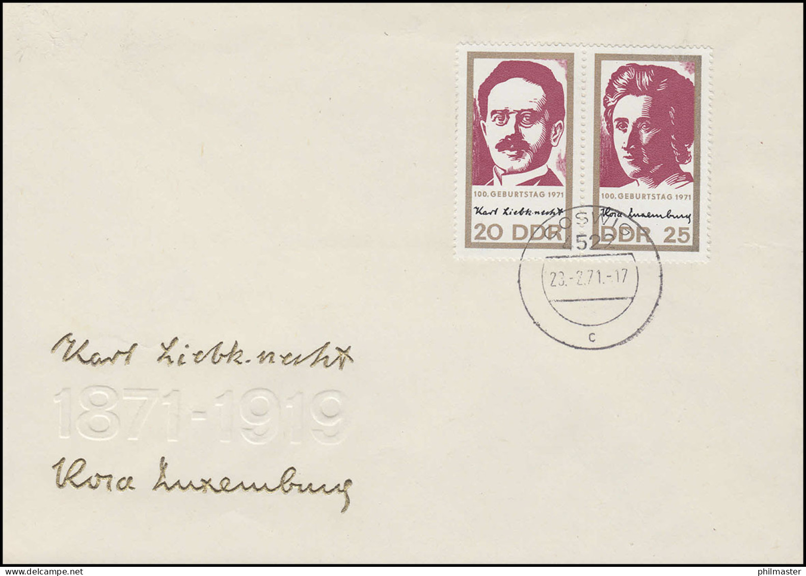 1650-1651 Liebknecht / Luxemburg 1971: Zusammendruck Auf Schmuck-FDC ET-O Coswig - Se-Tenant