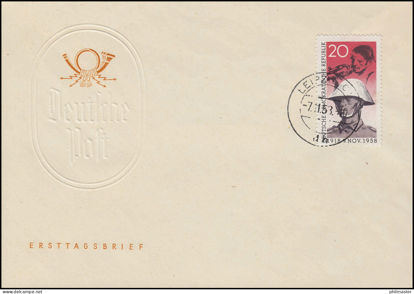 662 Novemberrevolution 1958: Schmuck-FDC ET-O LEIPZIG 7.11.58 - Briefe U. Dokumente