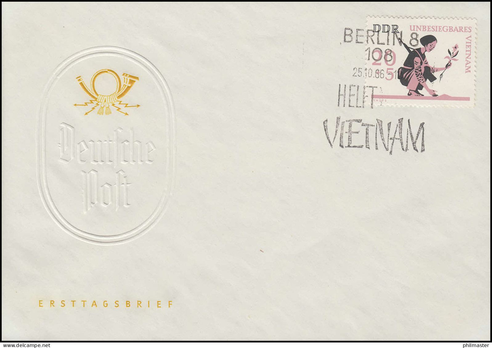 1220 Unbesiegbares Vietnam 1966 - Marke Auf Schmuck-FDC ESSt BERLIN 25.10.66 - Storia Postale